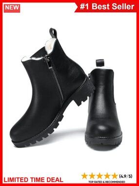 Faux Fur Lined Chelsea Ankle Boots Womens Water-Resistant Winter Booties
